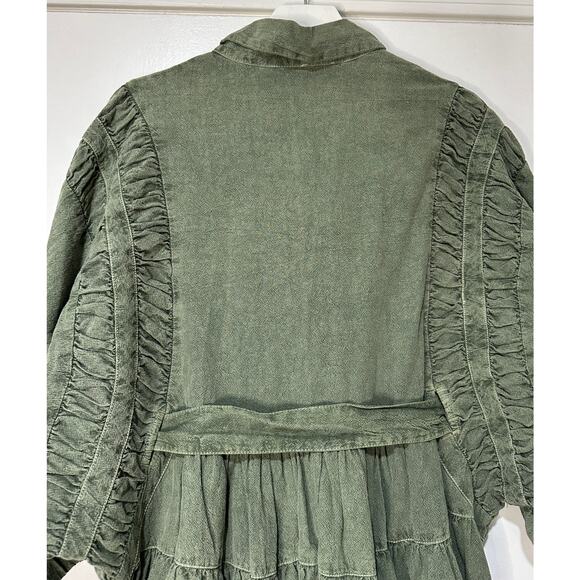 Free People Hampton Belted Mini Dress Crystal Kelp Cotton Size Medium NWOT Chic - Picture 15 of 16